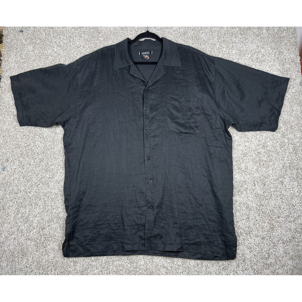 Godbody Collection 100% Linen Solid Black Short Sleeves Button Up Shirt XL